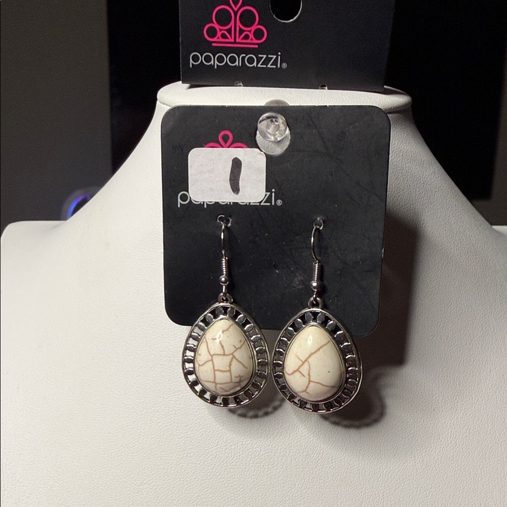 Paparazzi Cream Howlite-Style Teardrop Dangle Earrings
